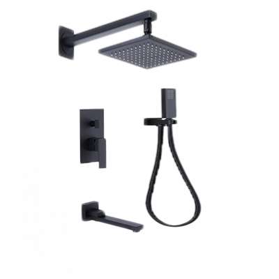 Modern Bathroom Brass Wall Mounted Rainfall  Black Square  Shower Head Shower Set